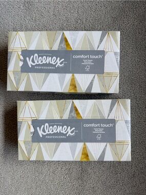 🗽2 Kleenex Professional Comfort Touch Facial Tissue - White, Gold, Gray